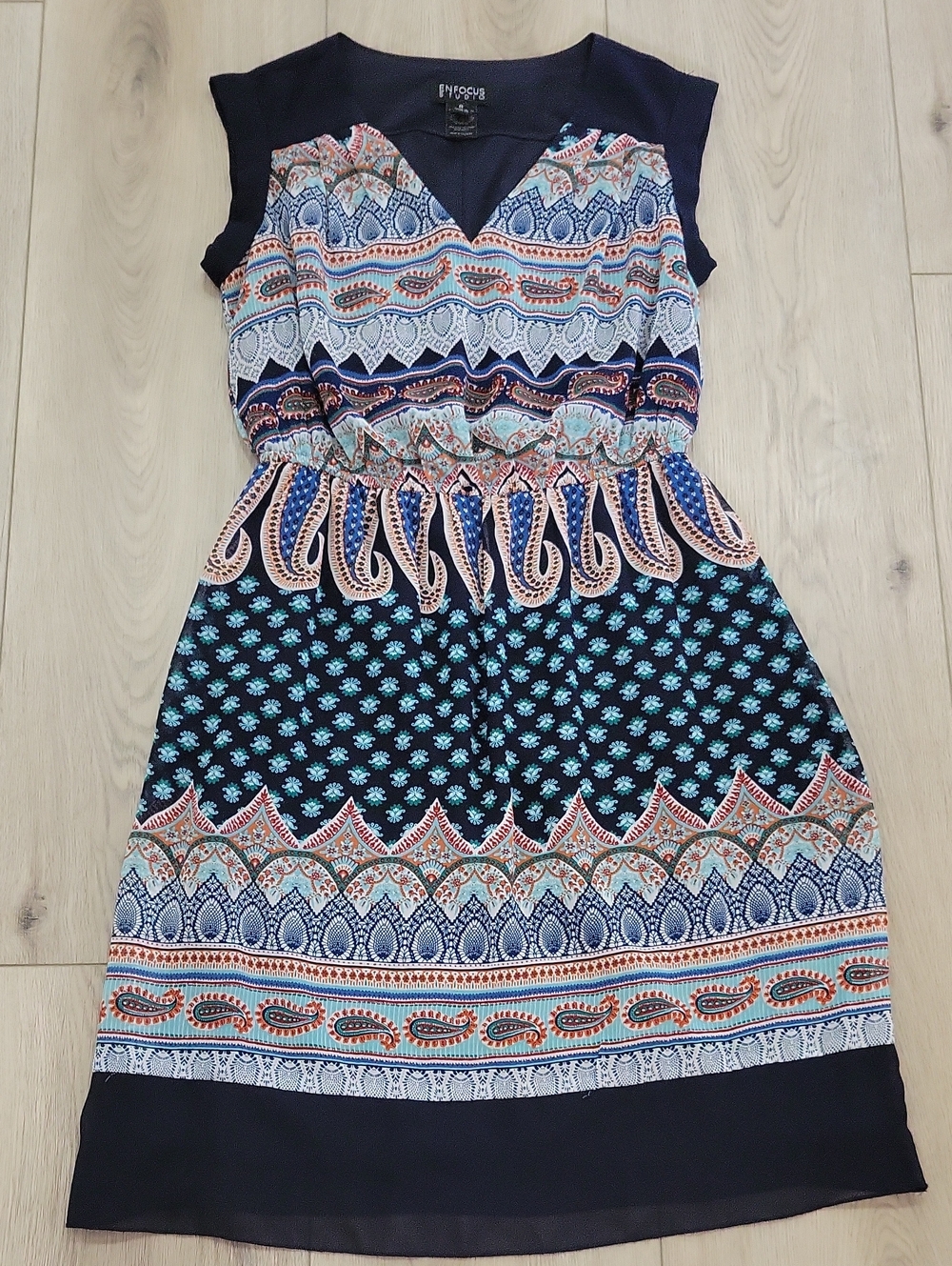Enfocus Studio Navy Paisley & Geometric Midi Dress